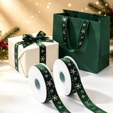 1pc/Pack 10yd/Roll Christmas Party Gift Wrapping Paper Box Bag Decoration Ribbon Webbing Flocked Tape Foil Stamped - View 7