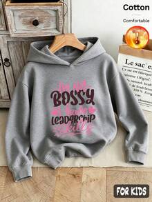 Autumn/Winter 3 Pieces Set Girls' Hooded Sweatshirt, Leopard Print, Pink Lettering, Black Slogan, Y2K Style - Heather Gray+Heather Gray+Heather Gray - View 5