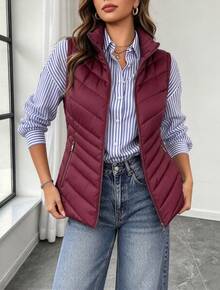 Women Winter Coats - Burgundy - View 4