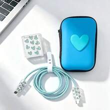 6pcs Sweet Heart Data Cable Protector Set Hard Shell Heart Storage Bag, Data Cable Charger Shell Charging Storage Large Capacity Storage Bag/ Laser Protection Rope/ Portable Storage Bag/ Anti-Breakage Protector, Compatible With Apple 18/20W Charging Protection Storage, Student Commuter Essential, Super Thoughtful Gift For Best Friend - Multicolor - View 10