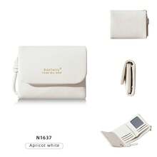 1pc-Baellerry Women's Short Flap Wallet, PU Leather Purse, 6 Card Slots + ID Photo Slot + Zipper Coin Pocket, With Wrist Strap, Portable Travel Outdoor Daily Multi-Compartment Card Holder - Multicolor - View 19