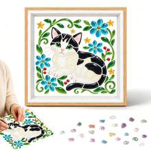 1pc Sea Glass Acrylic Mosaic Craft Kit Picture Frame Painting, Turtle, Bird, Owl, Cat, Jellyfish Pattern, Handmade Craft, No Glue, Home Decor, Thanksgiving Gift For Mom, Birthday Gift And More - A - View 14