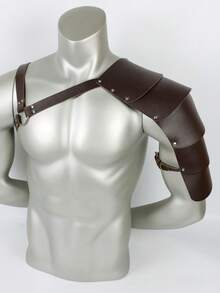 Medieval Viking PU Leather One Shoulder Armor, Vintage Layered Riveted Shoulder Guard, Unisex Nordic Warrior Knight Ranger LARP Renaissance Cosplay Halloween Costume Accessory - A - View 4