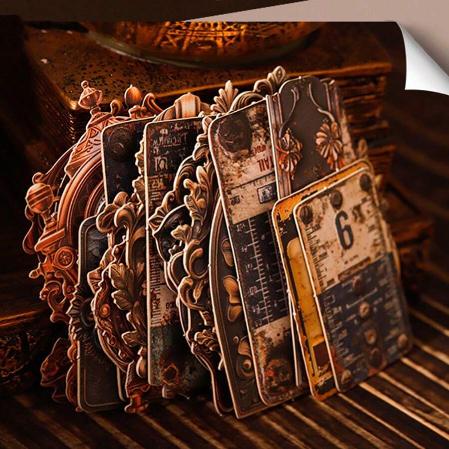 10入鐵藝碎片復古裝飾貼紙包,DIY手機背卡裝飾貼紙,復古哥德風圖案剪貼簿貼紙,適用於手帳、日記本、筆記本,開學季返校季 - 均碼 - 查看 1
