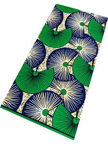 1pc African Ankara Wax Print Fabric Green Navy Fan Radial Geometric Pattern, Double Sided Printed Cloth For African Dresses, Skirt Sewing, Handcraft Decoration - Multicolor - View 4