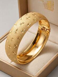 Camhanno Gold Matte Star Engraved Open Wide Cuff Bracelet, Stainless Steel Stackable Vintage Luxury Jewelry Gift For Women - Multicolor - View 7