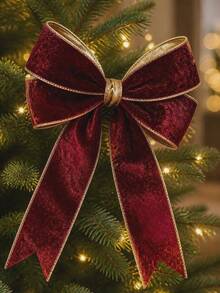 1 Roll Multi-Size Burgundy Silky Premium Christmas Tree Velvet Ribbon, Red With Gold Edge, Satin DIY, Suitable For Holiday Decoration, New Year, Valentine's Day, Christmas Tree Decoration, Gift Bow Packaging Crafts - Multicolor - View 2