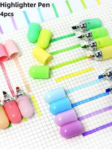 4pcs Creative Shaped Fluorescent Highlighter Pens, Macaron Color Series, Key Point Marking, Highly Attractive Office Gift, Back To School Season - Multicolor - View 2
