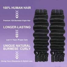 VALLBEST Burmese Curly Bundles Human Hair 18 20 22 Inch 15A Deep Wave Bundles 100% Unprocessed Virgin Hair Sew In Human Hair Bundles Double Weft With Spiral End Human Hair Extensions Natural Black - Natural Black - View 2