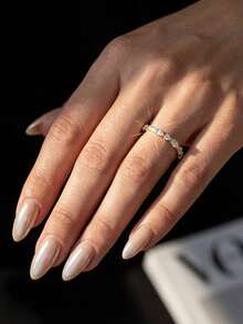1pc Moissanite Ring, Unique 2mm Marquise & Round Diamond Ring, Suitable For Women's Party And Daily Wear - Gold - View 6