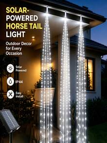 Lampu Air Terjun Luar Ruangan Bertenaga Surya 400/600 LED, Lampu Peri Surya, Tahan Air IP44, Cocok untuk Pesta, Halaman, Pohon, Kamar Tidur, Dekorasi Halloween dan Natal. - Lampu belakang kuda - View 2