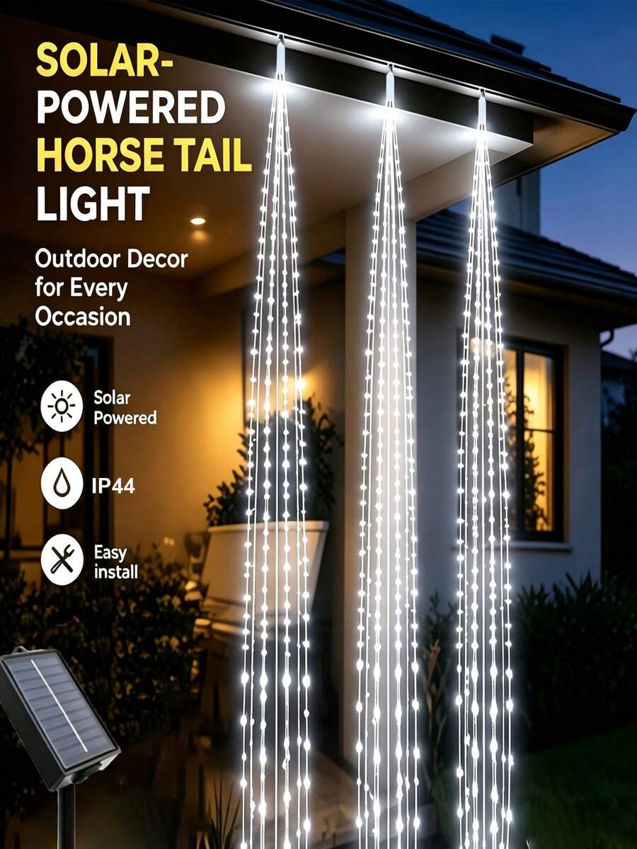 Lampu Air Terjun Luar Ruangan Bertenaga Surya 400/600 LED, Lampu Peri Surya, Tahan Air IP44, Cocok untuk Pesta, Halaman, Pohon, Kamar Tidur, Dekorasi Halloween dan Natal.
