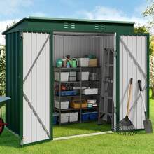 Bealife, armario metálico para exteriores de 1,8 m x 1,2 m con puerta con cerradura. Obtenga un cobertizo metálico para jardín, con gran capacidad, ideal para guardar herramientas de jardinería. - Verde - Ver 1