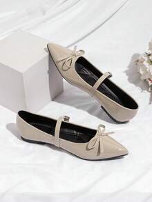 Sepatu Wanita Bertali Tunggal dengan Ujung Lancip, Ringan, Cocok untuk Perjalanan ke Kantor, Gaya Elegan - Aprikot - View 3