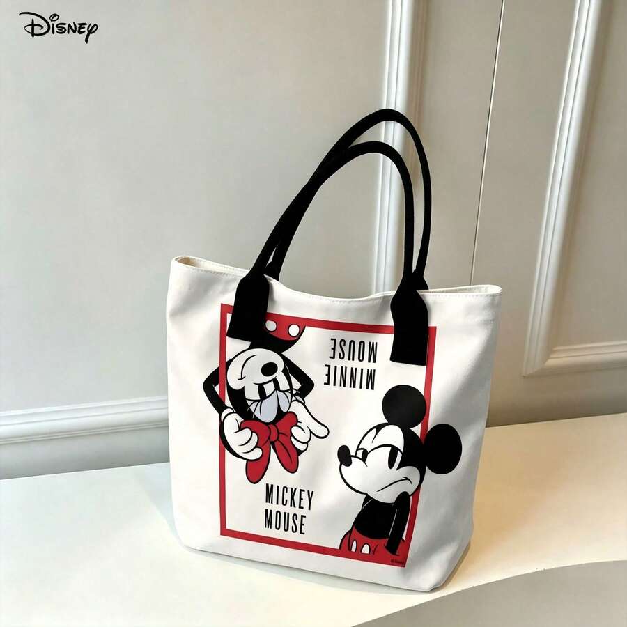Miniso Disney Mickey & Minnie Vintage Couple Pattern Laptop Bag, Handheld & Shoulder Strap, For Daily Use - Black - View 1