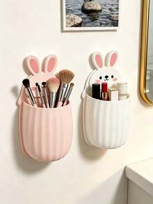 1pc Cute Rabbit Wall-Mounted Toothbrush And Toothpaste Holder,Space-Saving Bathroom Storage Rack,Multiple Colors,Bathroom Sink Organizer,Hairbrush And Makeup Brush Holder,Wall Storage Box,Home Vanity Organization,No-Drill Storage - Multicolor - View 3