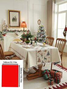 1pc Christmas Decor Woven Jacquard White Ball Pattern Rectangular Tablecloth For Coffee Table, Dining Table, Hand Wash Only - White - View 12