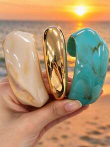 3件組復古優雅女款休閒寬版誇張手鐲手鍊套組，適合日常穿搭、約會、假日、派對、度假、疊戴，送女友禮物、送母親禮物 - 多色G - 查看 1