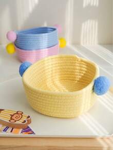 1pc Handmade Woven Storage Basket, Multi-Functional Storage Bin, Dopamine Style Gift Basket With Cute Handle, Suitable For Storing Keys, Underwear, Snacks And Miscellaneous Items, Bedroom Storage Organizer - Multicolor - View 2