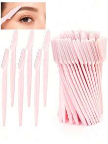12/6PCS Long Handle Eyebrow Scissors With Precision Protective Cap, Suitable For Women's Daily Care Or Travel Use Beauty Tool - Baby Pink - View 2
