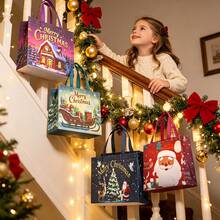 Christmas Gift Bag With Handle, Printed With Santa Claus, Snowman, Christmas Tree Holiday Patterns. Durable PP Material, Reusable, Large Capacity, Suitable For Holiday Shopping, Party Gifts, Can Pack Various Gifts, Serves As Storage And Holiday Decoration. - Multicolor - View 6
