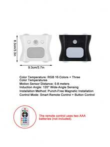 16 Color Smart Sensor RGB Wall Light Night Light, Magnetic Installation, Remote Control, USB Rechargeable, Suitable For Bedroom, Living Room, Game Room And Holiday Party Lighting - 4-head Cat Eye Motion Sensor Wall Light - View 11