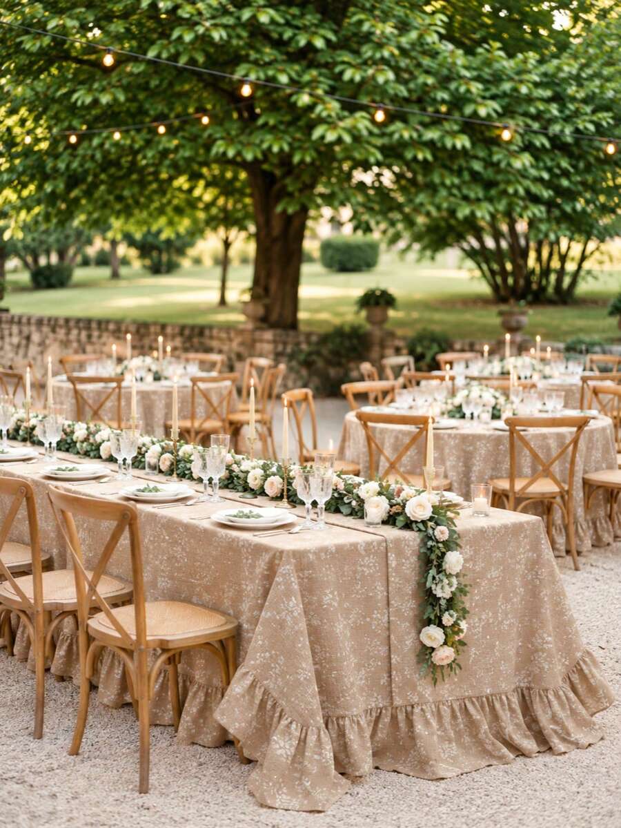 1pc Ruffle Edge Tablecloth, Fresh Country Style, Suitable For Dining Table Decoration, Picnic Tablecloth, Holiday Celebration, Wedding Party Gathering, Birthday Banquet, Daily Dining Table, Kitchen And Dining Room Decoration, All Seasons, Home Decor - Camel - View 1