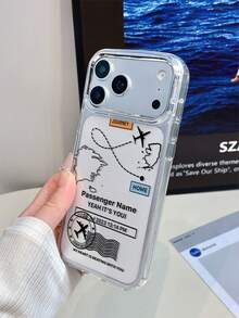 1pc Metal Transparent Label Airplane Map Pattern Phone Case Personalized Compatible With Iphone 16 Pro Max 18/17/16/15/14/13/12/11 Protective Case Air - Multicolor - View 4