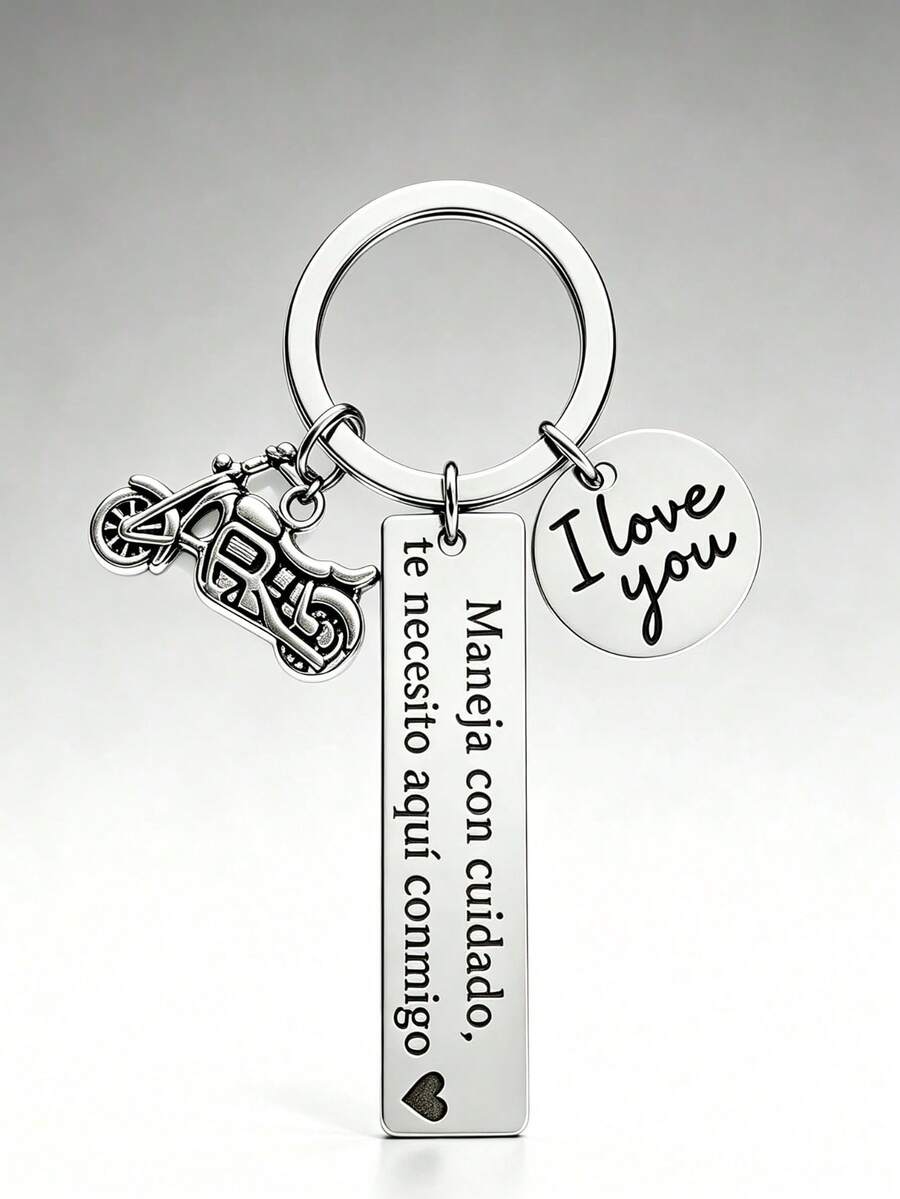 1pc Motorcycle Keychain, Suitable As A Gift For Boyfriend Or Father. It Can Also Be Used As A Father's Day Gift. Simple, Elegant And Fashionable. - Silver - View 1