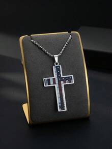 Street Stainless Steel Necklace With Retro Flag Print Geometric Pendant For Men Daily Street Wear - Silver - View 7