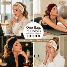 Velvet Twisted Knot Headband, High Elastic Wide Band, Multi-Color Set, Commute, Sport, Home, Face Washing, Non-Slip Hair Accessory - Multicolor - View 3