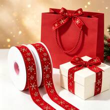 1pc/Pack 10yd/Roll Christmas Party Gift Wrapping Paper Box Bag Decoration Ribbon Webbing Flocked Tape Foil Stamped - View 2