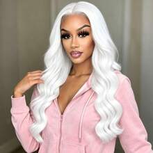 Christmas Cosplay Wig 28 Inch Long Curly White Synthetic Hair Middle Part High Temperature Resistant Fluffy Natural Versatile Style Halloween Cosplay Essential Daily Wear Fashionable Adjustable Cap Band Fits Different Head Sizes - White - View 5