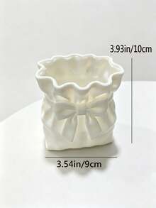1pc Satin Bow Girls Storage Bucket, Printed Silk Jewelry Box, Vase, Cosmetic Organizer, Stationery Storage, Desktop Decor - Multicolor - View 2