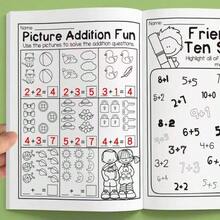 1本幼兒園數學練習本，加法與減法活動工作表，十格數學練習書，學前早期學習教育練習本，居家學習教材，男孩理想禮物（隨機顏色） - 彩色 - 查看 4