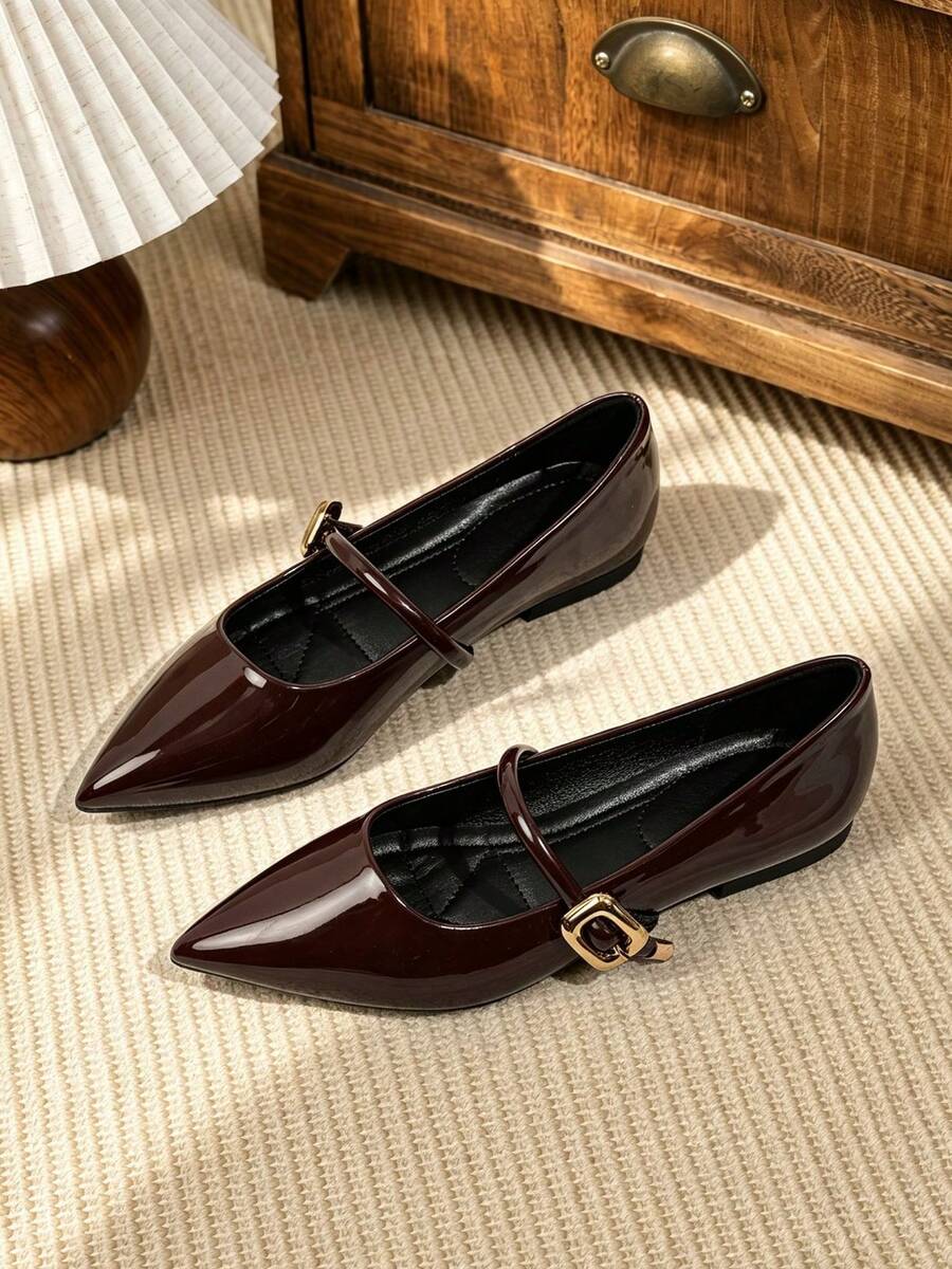 Women's Ballet Shoes Mary Jane Shoes With Single Strap, Square Toe, Low Vamp, Vintage Preppy Style For Office And School - Brown - View 1