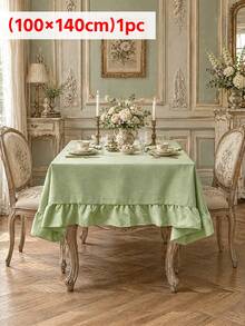 1PC Sage Green Scalloped Edge Tablecloth, French Vintage Style, Lightweight Decorative Cover For Home Dining, Afternoon Tea, Wedding Banquet, Homestay Decor, Party Gathering, Store Display - Green - View 11