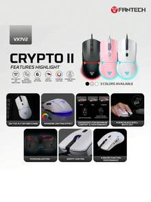 FANTECH VX7V2 Wired Gaming Mouse, RGB Lighting, 6-Key Programmable, 8000 DPI, Symmetrical Anti-Slip Esports Mouse - View 6