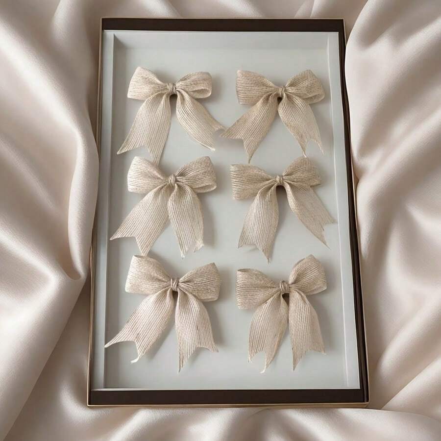 4pcs Vintage Jute DIY Handmade Decorative Bows, Suitable For Wedding, Party, Gift Wrapping, Holiday, Christmas, Home Decor, Rustic Style Items - View 1