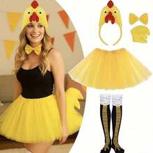 1/3/4pcs Chicken Costume Set, Includes Headpiece, Tail And Skirt, Suitable For Theme Party, Cosplay, Novelty Gift, Applicable For Easter And Other Events (No Feathers), Halloween - Multicolor - View 1