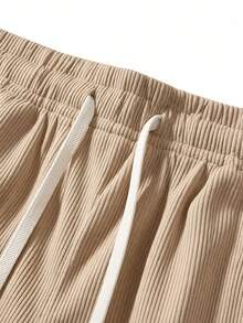 Beige Soft Corduroy Pants For Women, Wide Leg Pants, Baggy Pants, Fall Pants, Winter Pants, Lightweight, Elastic Drawstring Waist, Side Pockets - Apricot - View 7