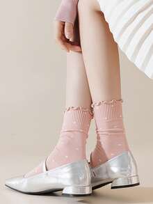 1/3/6 Pairs Korean Ins Style Ruffled Polka Dot Slouch Socks, Women's Mid-Calf Socks, Japanese Ballet Core Frilly Socks, For Autumn - Multicolor - View 3
