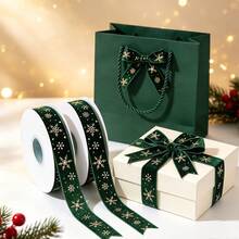 1pc/Pack 10yd/Roll Christmas Party Gift Wrapping Paper Box Bag Decoration Ribbon Webbing Flocked Tape Foil Stamped - View 11