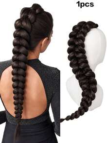1pc 24 Inch Chunky Braided Ponytail Hair Extension, Thick Braided Ponytail Made Of Synthetic Fiber With Elastic Hair Tie, Suitable For Women For Party & Daily Wear (Multiple Colors Available) - Multicolor - View 2