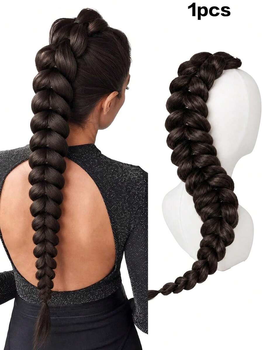 1pc 24 Inch Chunky Braided Ponytail Hair Extension, Thick Braided Ponytail Made Of Synthetic Fiber With Elastic Hair Tie, Suitable For Women For Party & Daily Wear (Multiple Colors Available)
