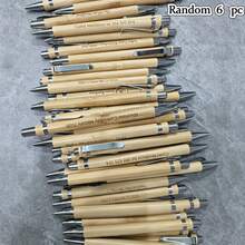 1pc/6pcs-Retractable Bamboo Ballpoint Pen With Printed Text, Bamboo Barrel Design, Smooth Writing, No Ink Smudging, High Cost-Performance, Suitable For Personal Daily Office, School, Business Supplies (Random Style) - Round - View 6