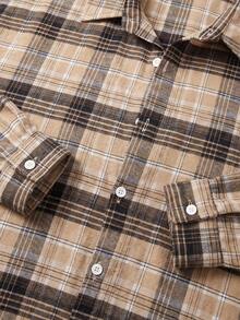 Women's Vintage Plaid Long Sleeve Button-Up Shirt, Street Style Casual Daily Commute Fashion Versatile Outfit, Suitable For Autumn/Winter - Khaki - View 6