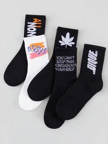 男士 5/10 對隨機機器人與字母印花中筒襪，街頭風卡通圖案中筒休閒襪 - 彩色 - 查看 2