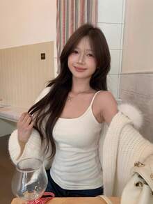 Women's Slim Fit Brushed Camisole Tank Top With Built-In Padding, Versatile Layering Piece For Autumn/Winter - White - View 2