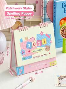 2027 Collage Style Desktop Calendar, Dopamine Color Palette Spiral Monthly Planner With Memo Area, Thickened Art Paper Desktop Stationery Decor, 4 Cute Cartoon Pattern Student Office Desk Ornament - September 2026 – December 2027 - View 7